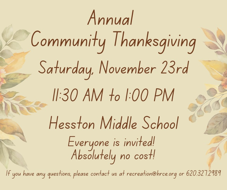 November 23 at Hesston Middle School; Organized by The Hesston Recreation Commission.