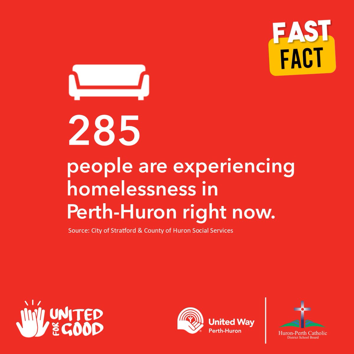 Right now, there are 285 people in Perth-Huron experiencing homelessness. When you give to United Way, you’re helping programs like Connection Centres address the immediate needs of those experiencing homelessness (food, shower and laundry facilities) #UnitedforGood Give today.