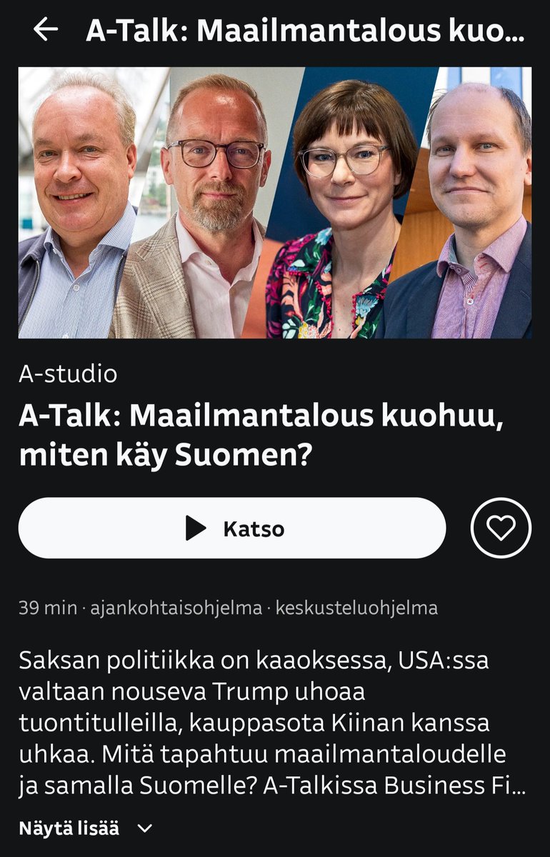 ArtoBacklund's tweet photo. 1. Paras A-talk aikoihin. Sivistynyttä, studio-oloissa jopa pienanalyyttista keskustelua. Tuskin näitä ylenkaatajat katselevat. Kommarisuvakki meininkiä, sanovat. Minä katselen. Yksi Euroopan mahdollisuus jäi pois. https://t.co/MY2qzXUKo8
