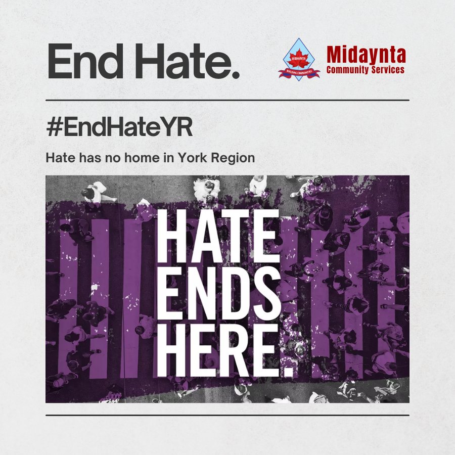 Although similar in motivations, hate crimes and hate incidents are different. While one is a criminal offense and the other is not, both are harmful to individuals and their communities. Hate ends here.

To learn more, visit york.ca/EndHate #EndHateYR