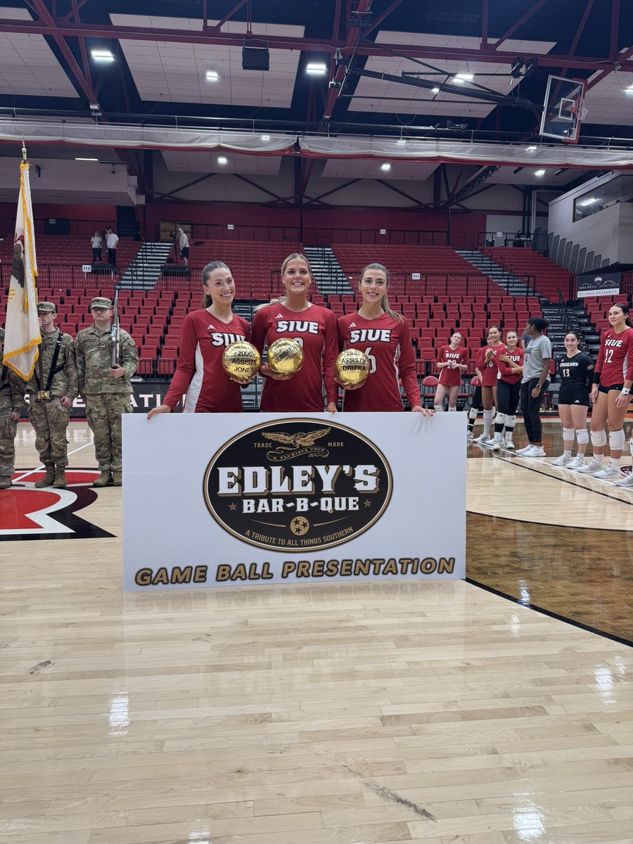 SIUEVolleyball's tweet photo. Edley’s Game Ball Presentation: Milestone Edition!

#RollCougs https://t.co/fOGMf0NLtJ