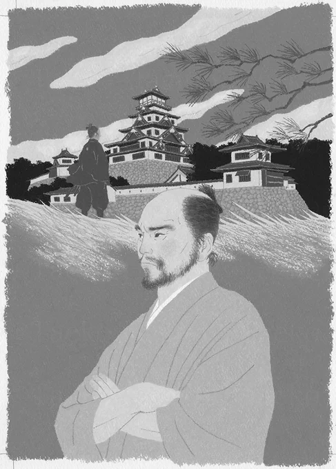 お気に入りの仕事シリーズ(^^):これは文芸誌の挿絵です。メインは加藤清正なんだけど、もっと細面らしいのでそこがちょっと失敗(;・∀・)
(AI対策にウォーターマークを目に見えないくらい薄ーくベタベタ乗せてみました) 