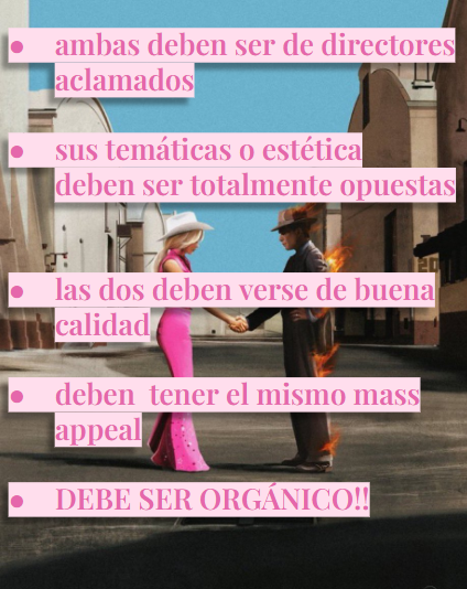 lakrmen's tweet photo. Sí. Han intentado recrear el efecto unas cuatro veces ya y ninguna ha pegado porque no cumplen 5 de los 5 puntos que en mi opinión *hicieron* el Barbenheimer. Bienvenidos a mi Ted Talk. https://t.co/beFL2TrOCX