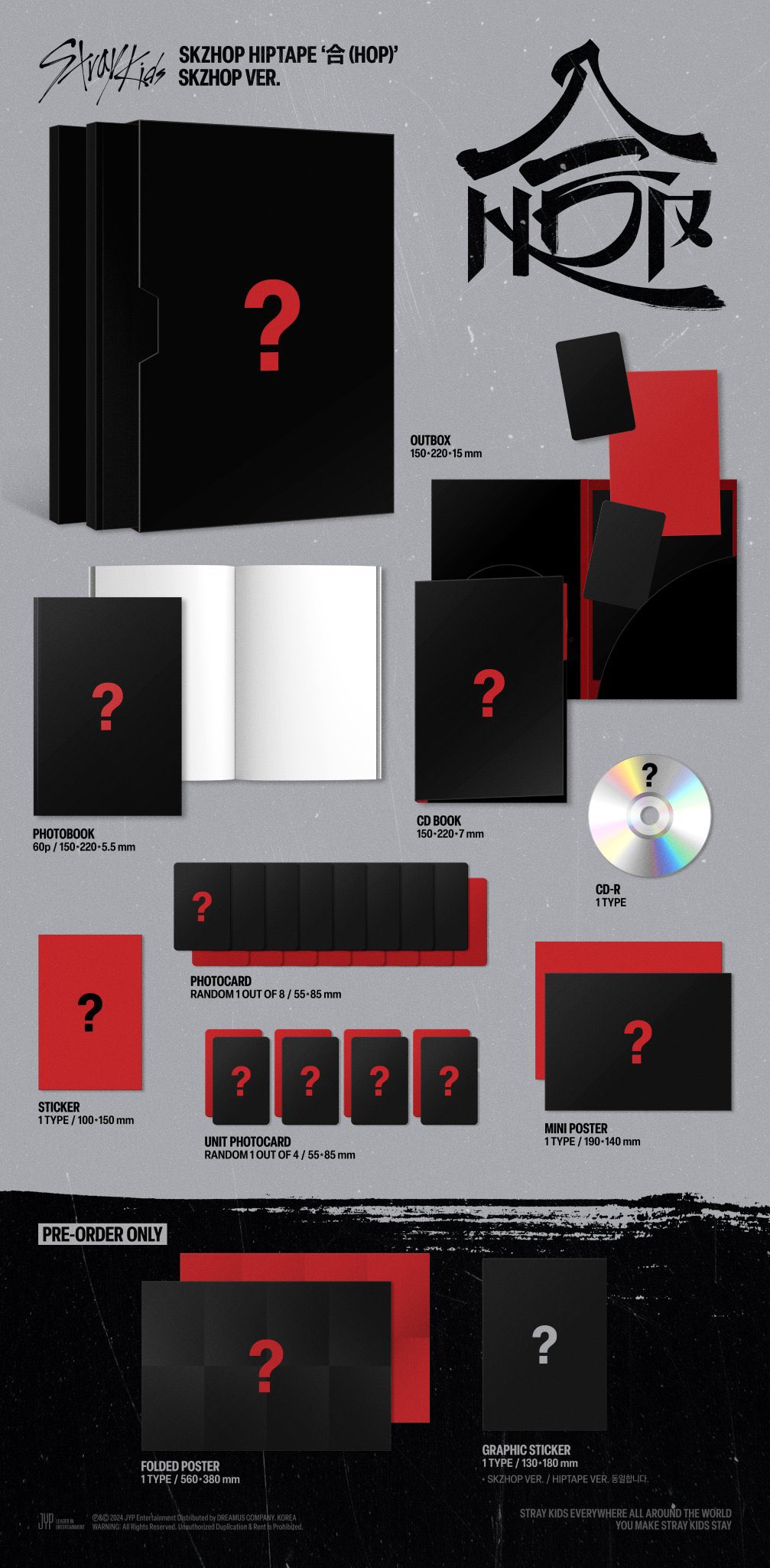 straykids hop CD 5枚 Stray Kids 韓国アルバム『SKZHOP HIPTAPE '合(HOP)'』2024年12
