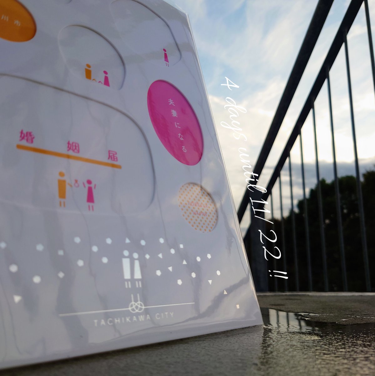 いい夫婦の日まであと4日‼️💐

いい夫婦の日特別記念撮影会では、同時開催の花果野マルシェからお借りしているベジブーケやリースなどを使って記念撮影も可能です📸✨

詳しくはこちら🔻
city.tachikawa.lg.jp/kurashi/koseki…

#立川市 #立川市プレミアム婚姻届 #婚姻届 #オリジナル婚姻届 #カウントダウン