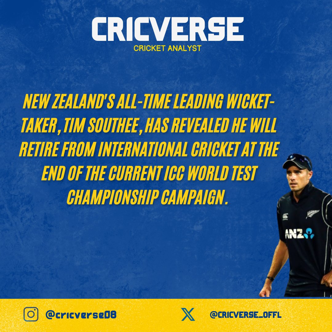 Farewell on a high note!
#TimSouthee #Retirement #CricketLegend #NewZealandCricket #NZC #Cricket #CricketRetirement #Southee #BlackCaps #CricketLife #ThankYouSouthee #CricketFans #Legend #FastBowler #CricketNews #SportsUpdate #CricketFamily #CricketWorld #Memories #Farewell
