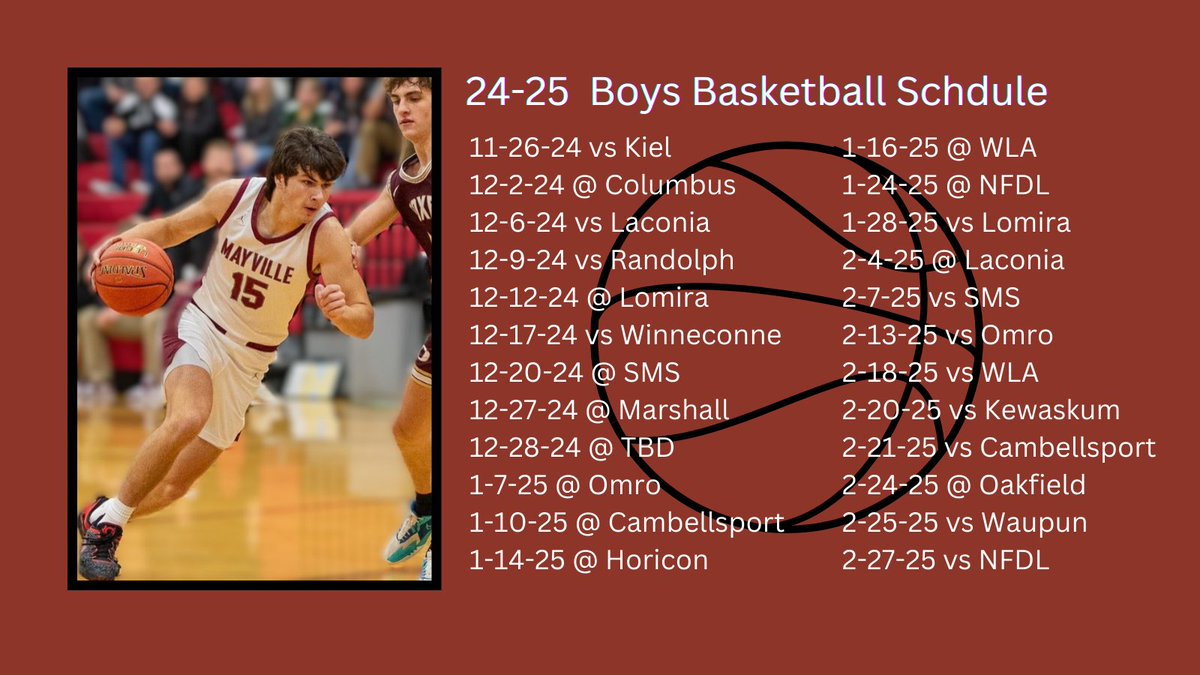 MayvilleBball's tweet photo. Schedule is set! See you on the court soon!

@MayvilleSD1 
@scott_hilber https://t.co/qF9nbpveQB