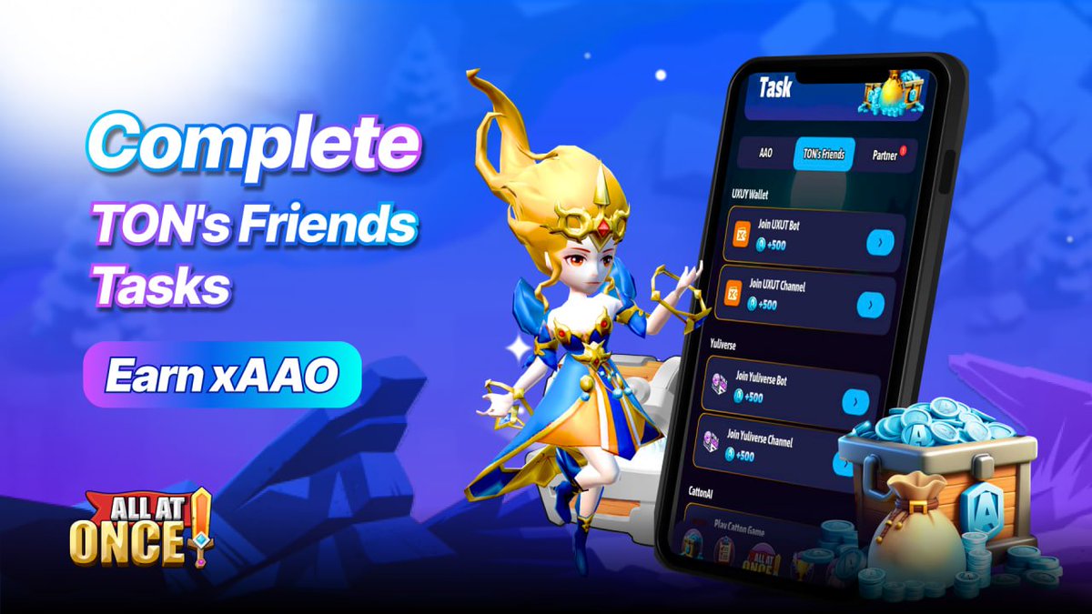AAO_Game's tweet image. 💎 Earn xAAO & Level Up with TON’s Friends Tasks! 💎
🚀 Earning 12K+ xAAO is just a few clicks away! Complete TON’s Friends tasks and start stacking xAAO today!
🤩 Not only will you be earning tons of xAAO, but you'll also get in on exclusive games from AAO’s TON Friends.
⏰…