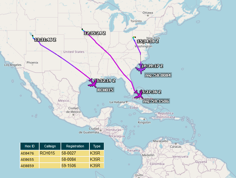 SirListenalot's tweet photo. Nov13 #KC135's #AE0476 #AE0859 #AE0655 as #RCH015, 016, 017 relocated to Willemstad (Caribbean Netherlands) for an upcoming #E4 support mission https://t.co/b1DlkWvY0h