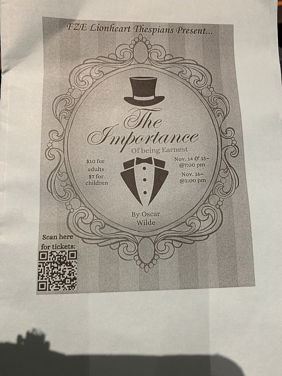 Congratulations to the cast and crew of “The Importance of Being Earnest”! Great show!