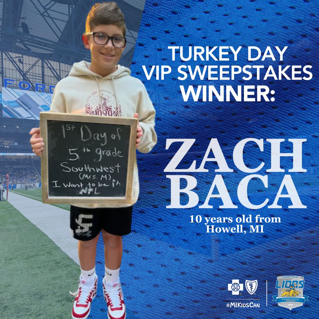 BCBSM's tweet photo. We are excited to share that the winner of the 10th annual #MIKidsCan Turkey Day VIP Sweepstakes! 

Congratulations, Zach! Read more in our newsroom: https://t.co/Z3wSGQQwoT

@Lions @roarynfl | #DetroitParade #AmericasThanksgivingParade https://t.co/FRPTOwOWva