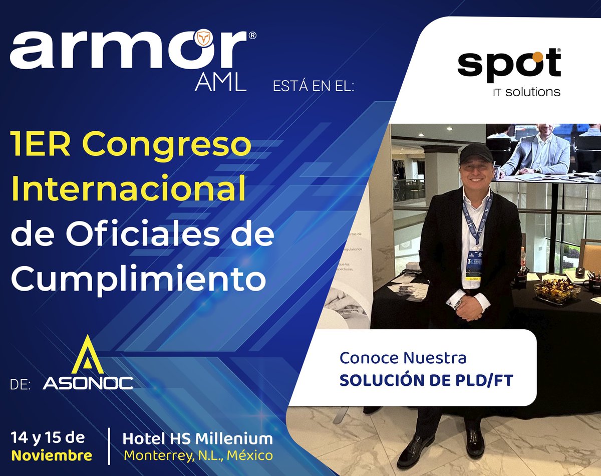 📷 ArmorAML presente en el Primer Congreso Internacional de Oficiales de Cumplimiento
Nos encontramos en el Hotel HS Millenium, participando en el evento organizado por ASONOC, un espacio esencial para los expertos en cumplimiento normativo y prevención de lavado de dinero PLD.