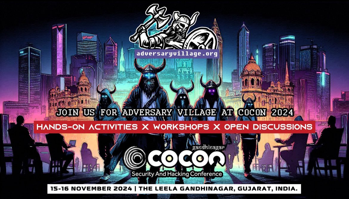 AdversaryVillag's tweet image. @_c0c0n_ security and hacking conference is the only place in India where you get to meet the Adversary Village! 

c0c0n security conference agenda: india.c0c0n.org/2024/adversary…

Join our discord server: adversaryvillage.org/discord
#AdversaryVillage #AdversarySimulation #c0c0n