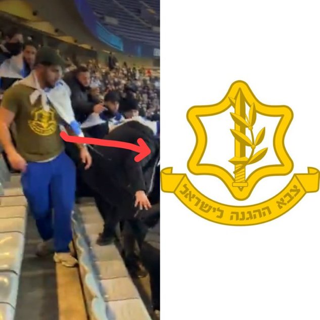 Megatron_ron's tweet image. JUST IN:

🇫🇷🇮🇱 One of the Israeli supporters who attacked and beat a woman-French supporter at the Stade de France was wearing an Israeli army badge.