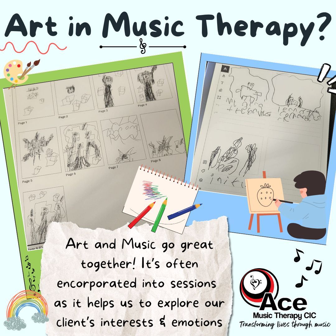 🎨🎵 This client has been exploring his favourite game, by listening to the music from it, drawing it and then narrating to the #MusicTherapist what is happening 🎮💬 ⭐ Today he was also able to make connections between the game and the associated emotions 🌠 #ArtInMusicTherapy