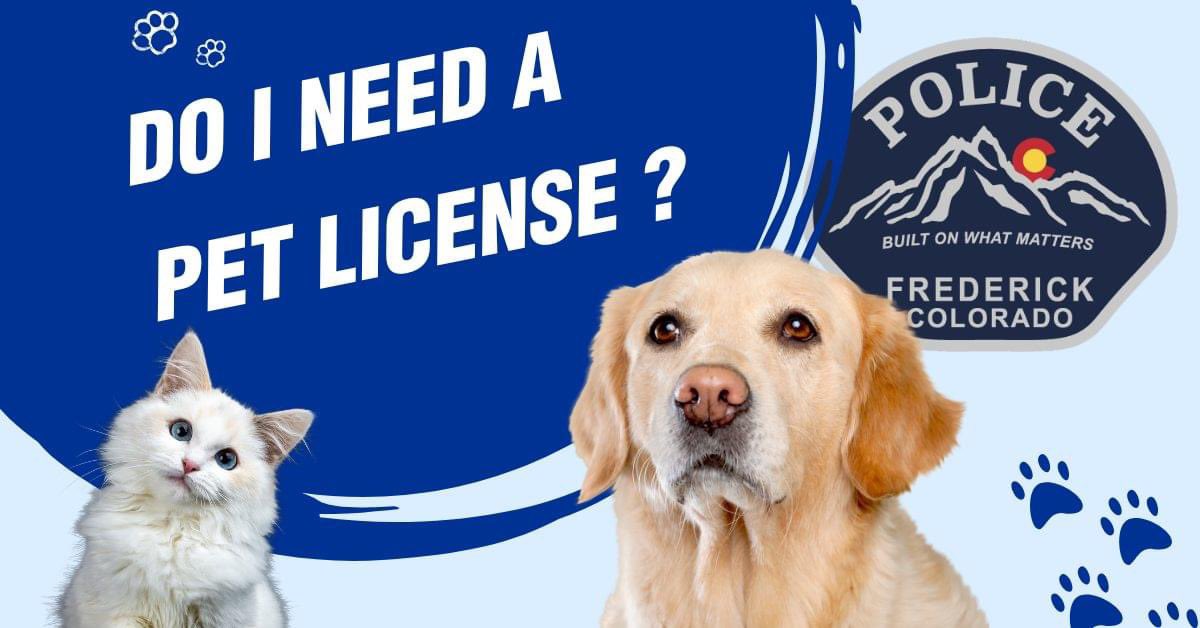 Did you know that per Frederick Municipal Code Section 7-101, dogs and cats owned by residents of the Town of Frederick must be licensed yearly? Licenses must be updated every January and are good through December 31. Dog and cat license fees: Dog licenses are $5.00, while cat