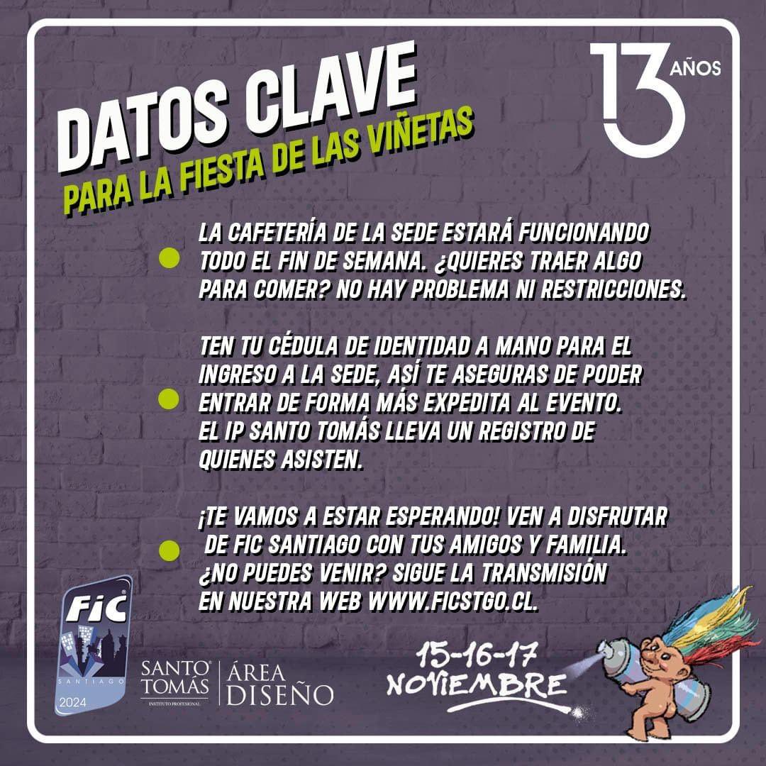 EVENTO 🔵 ¡Te esperamos este fin de semana en FIC Santiago! Lee acá algunos datos clave del evento que reúne a lo mejor del cómic chileno e internacional. 
¡No faltes!