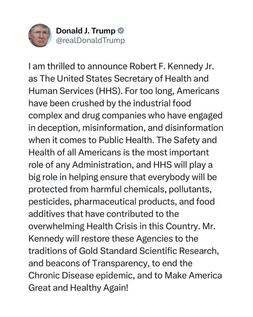 LeadingReport's tweet image. BREAKING: Trump confirms appointment of Robert F. Kennedy Jr. as The United States Secretary of Health and Human Services.