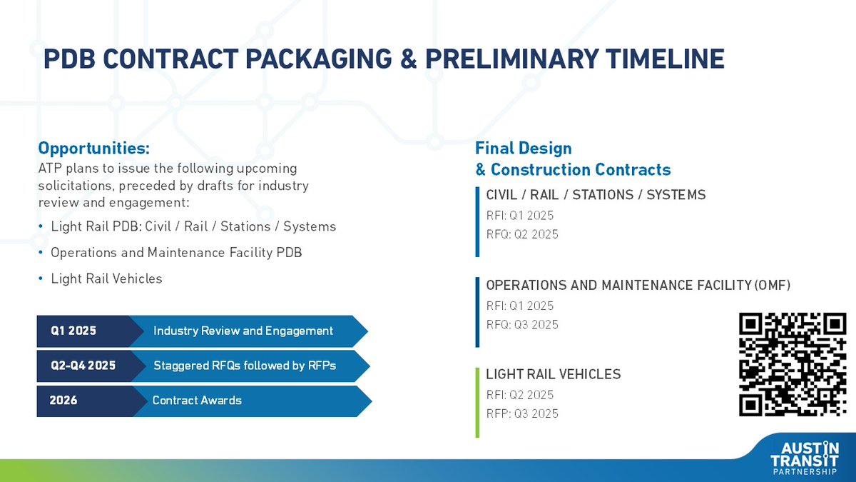 ATP_org's tweet image. Austin Light Rail is underway—upcoming contracting opportunities for final design and construction.
