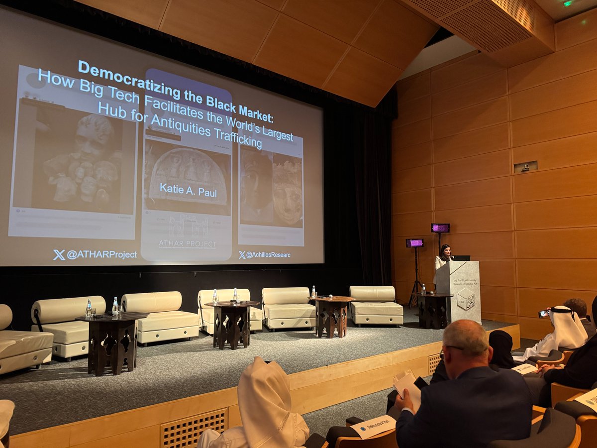 Today, for the International Day Against Illicit Trafficking in Cultural Property, @ATHARproject <a href="/alazmamr/">Amr Al-Azm</a> &amp; @anthropaulicy were honored to join <a href="/USEmbassyDoha/">U.S. Embassy in Qatar</a> <a href="/UNODC/">UN Office on Drugs & Crime</a> <a href="/Qatar_Museums/">Qatar Museums</a> <a href="/MIAQatar/">MuseumofIslamicArt</a> to raise awareness and highlight Big Tech's role in facilitating the illicit trade.