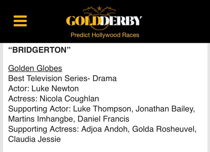 ATENÇÃO! 

Netflix submeteu Claudia para o Golden Globes e agora ela tem chances de ser indicada como “Melhor atriz coadjuvante em série” por sua atuação como Eloise na terceira temporada de #Bridgerton. 🙏🏻