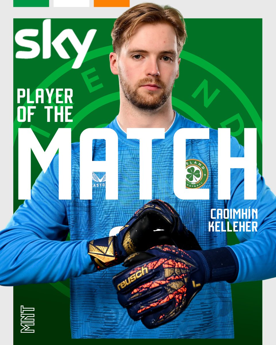 IrelandFootball's tweet image. Cool, calm, collected 🥶

Tonight's Sky Player of the Match is Caoimhín Kelleher! 

#IRLFIN | #COYBIG