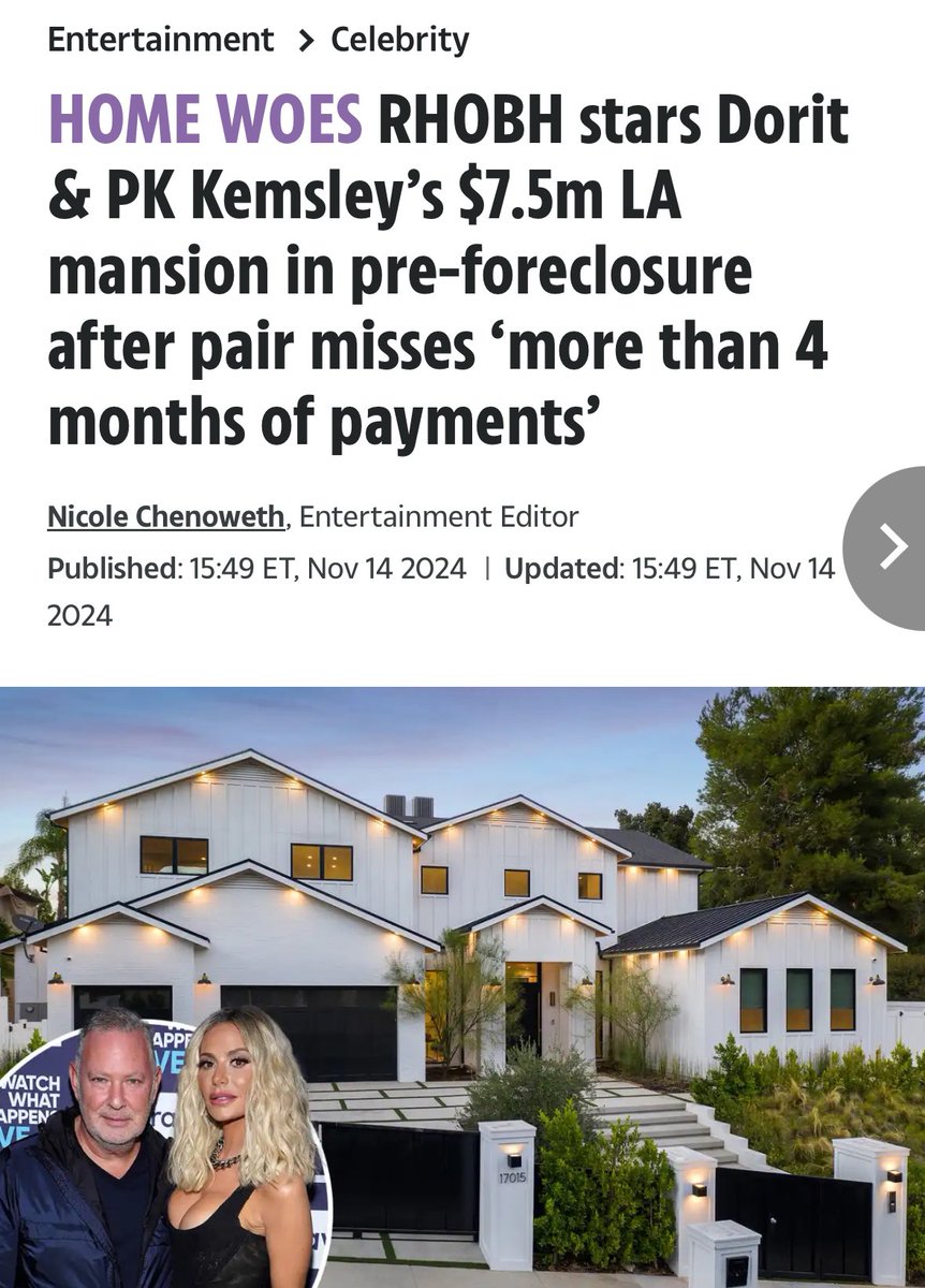 HousewivesHub's tweet photo. Uh oh
Dorit and PK Kemsley's $7.5m Los Angeles mansion is now in pre-foreclosure after months of missed payments, The U.S. Sun can exclusively reveal. #RHOBH https://t.co/QGimfvQlw3