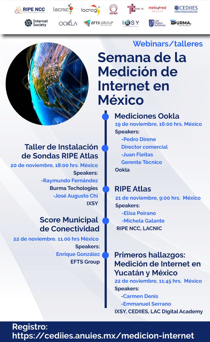 MetaRedMx's tweet photo. Nos complace invitarte a cuatro emocionantes webinars que se llevarán a cabo del 19 al 22 de noviembre y que forman parte de la Semana de la Medición de Internet en México . 

Para más información y registro: https://t.co/kIQeAYHFcM   

 ¡Te esperamos! https://t.co/RjkP3N9xGc