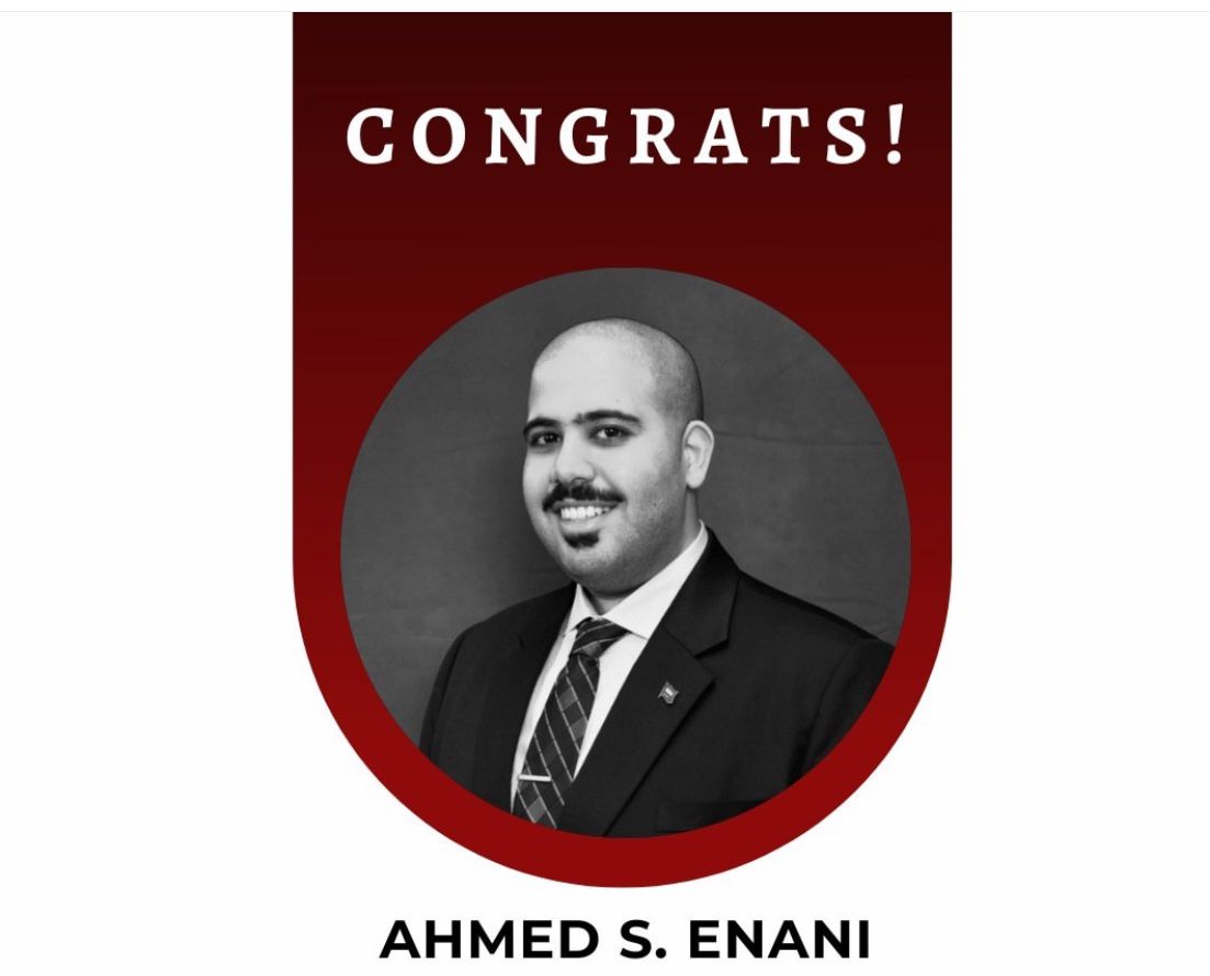 🎉 Congratulations to Ahmed Saleh Enani for earning the Best S.J.D. Dissertation Award! 🏆 
Your hard work and dedication have truly paid off, and we are proud to have you as part of our law school. Keep inspiring us all! 📚