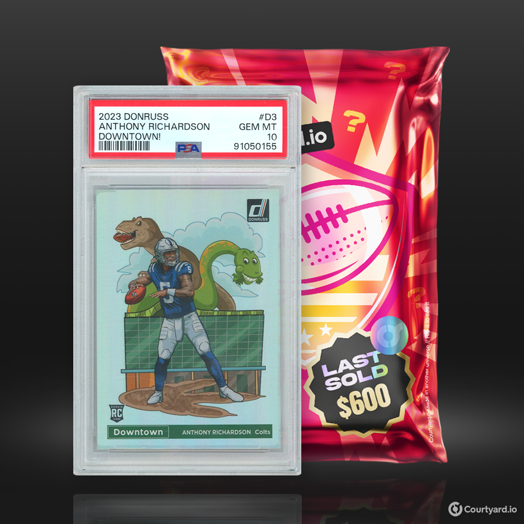 𝗗𝗢𝗪𝗡𝗧𝗢𝗪𝗡 𝗚𝗜𝗩𝗘𝗔𝗪𝗔𝗬 🏙️💎

Pack #3 takes us to the field, with this 2023 Donruss Optic Anthony Richardson Downtown PSA 10.

Enter below for a chance to win 👇