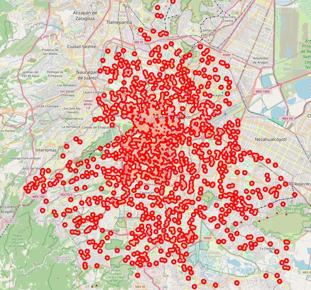 #30DayMapChallenge Así se ve la cobertura de Oxxo en la CDMX (área de influencia de 250 m de radio).