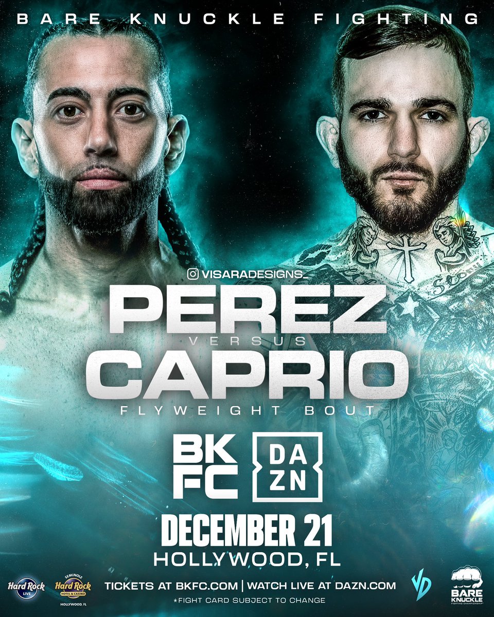 VisaraDesigns's tweet photo. π Made this BKFC poster for Perez VS Caprio π¨PEREZ VS CAPRIO
Poster made for @RayneloM
#boxing #dazn #bkfc #bareknucklefighting
#perezcaprio #boxingposter #boxingdesign #boxingfans @bareknucklefc @DAZNBoxing https://t.co/5y9qKPnvXY