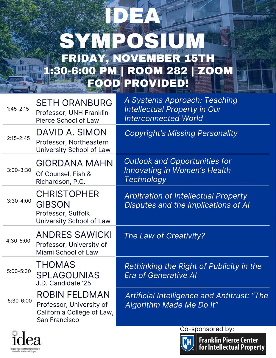 TimberlakeLaw's tweet photo. Join us tomorrow
at 1:30 PM (Eastern)
in-person or by Zoom
for the @UNHLawIdea Symposium

https://t.co/LM4HSfKjIH https://t.co/U3ujlVuEYE
