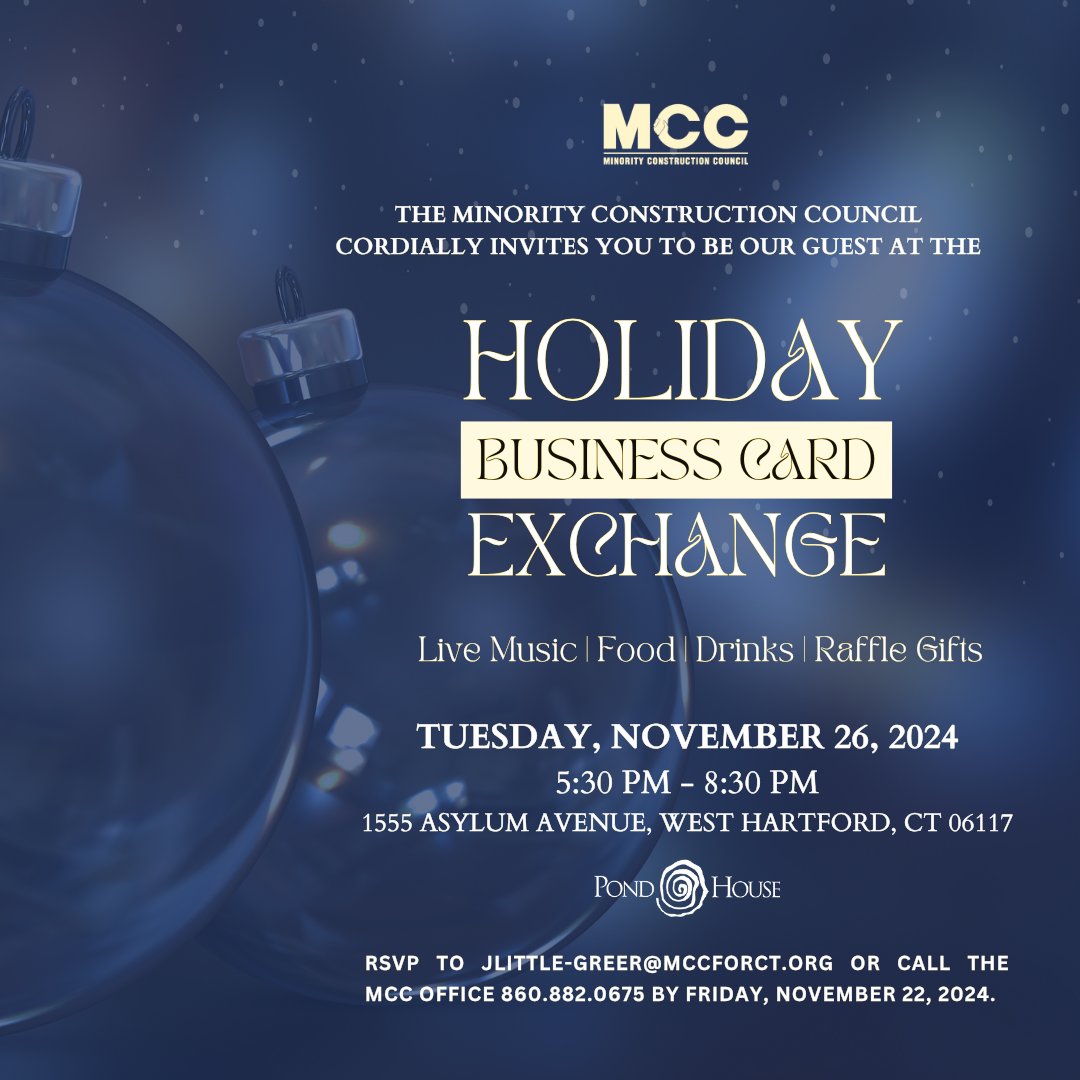 Join us for the MCC Holiday Business Card Exchange on November 26. Meet new connections, exchange cards, and grow your network! Register NOW before it’s too late! 
lnkd.in/eBTMrwnw 

#Holiday #MCC #Celebrate #Networking