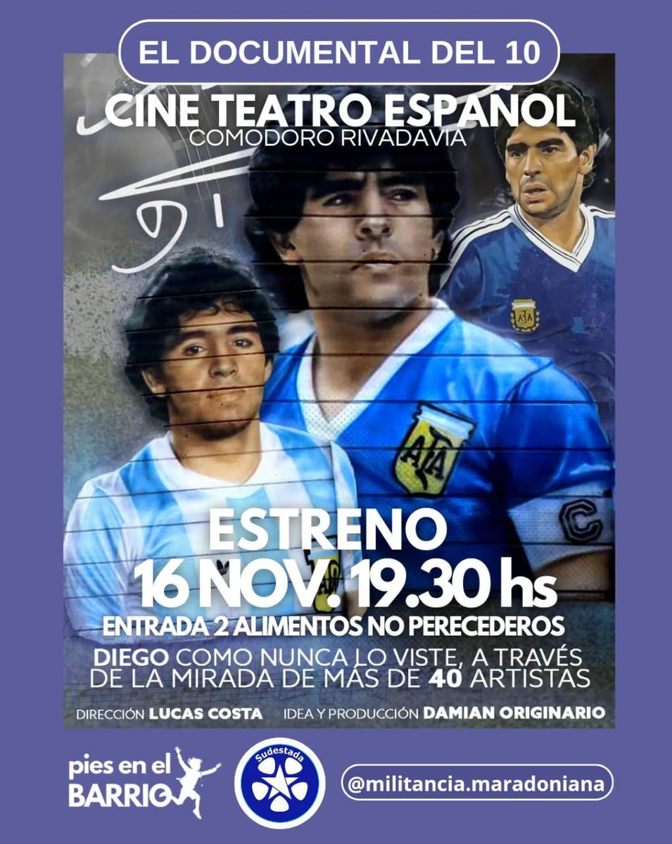damioriginario's tweet photo. 🔥Comparti esta info !!!
Salio Función en #comodororivadavia !
⚡Cuando : 16/11 a las 19.30 hs
⚡Donde: @cinescomodoro
(Entradas Solidarias se retiran en el Cine)
#eldocumentaldel10 de Lucas Costa. Idea y producción de Damián Originario https://t.co/2fPKuALMaQ