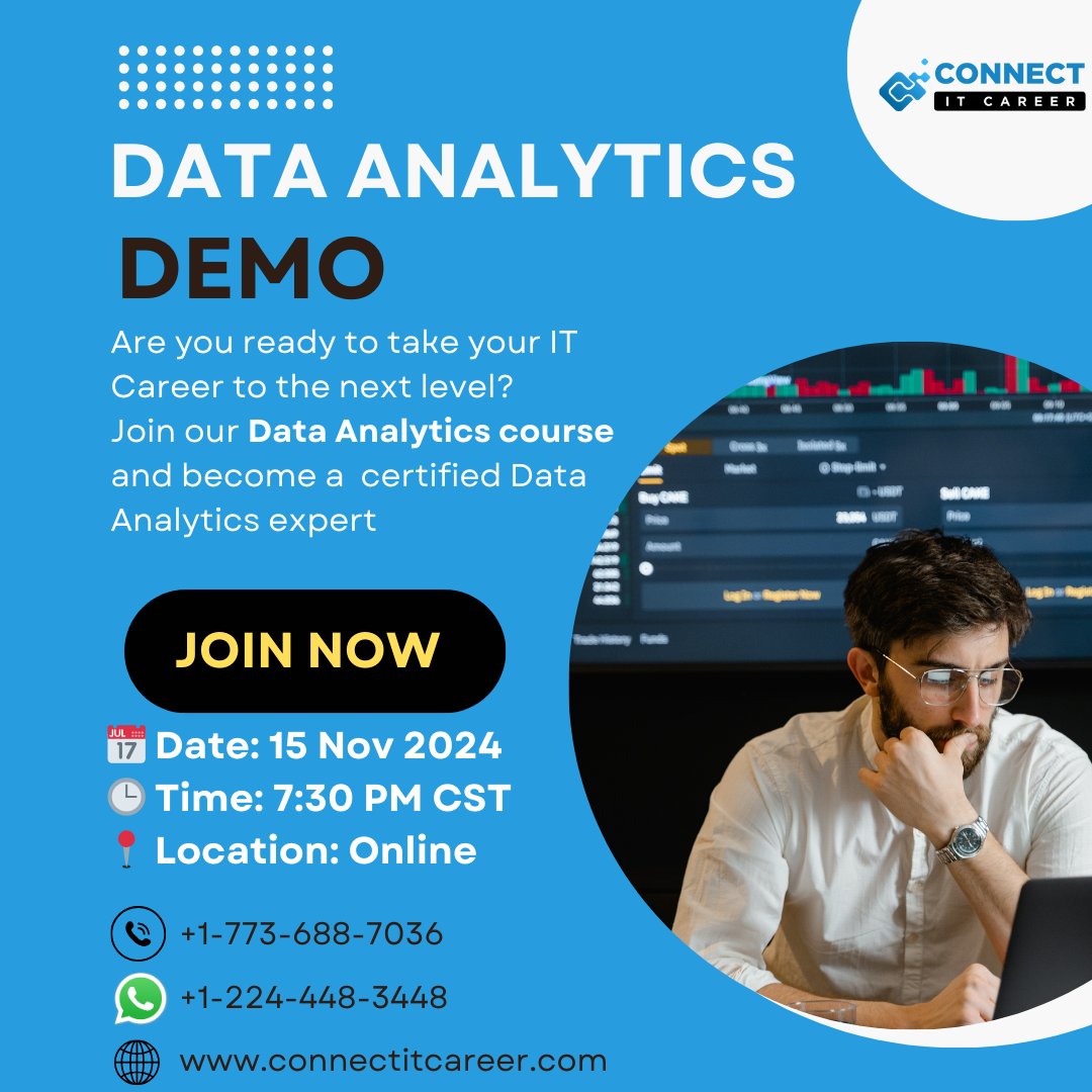 connectitcareer's tweet image. Unleash the power of data! 📊 Join our data analysis course demo and learn how to turn raw data into actionable insights. Sign up now!
Info@connectitcareer.com
#dataanalyst #dataanalysis #dataanalysiscourse