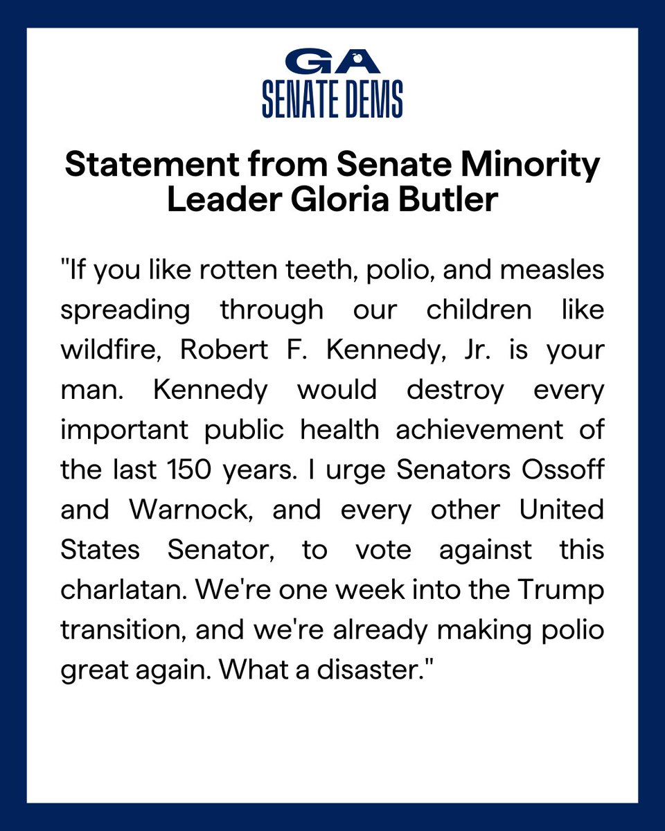 Statement from Senate Minority Leader Gloria Butler on the pending appointment of Robert F. Kennedy Jr. to head the Department of Health and Human Services #gapol
