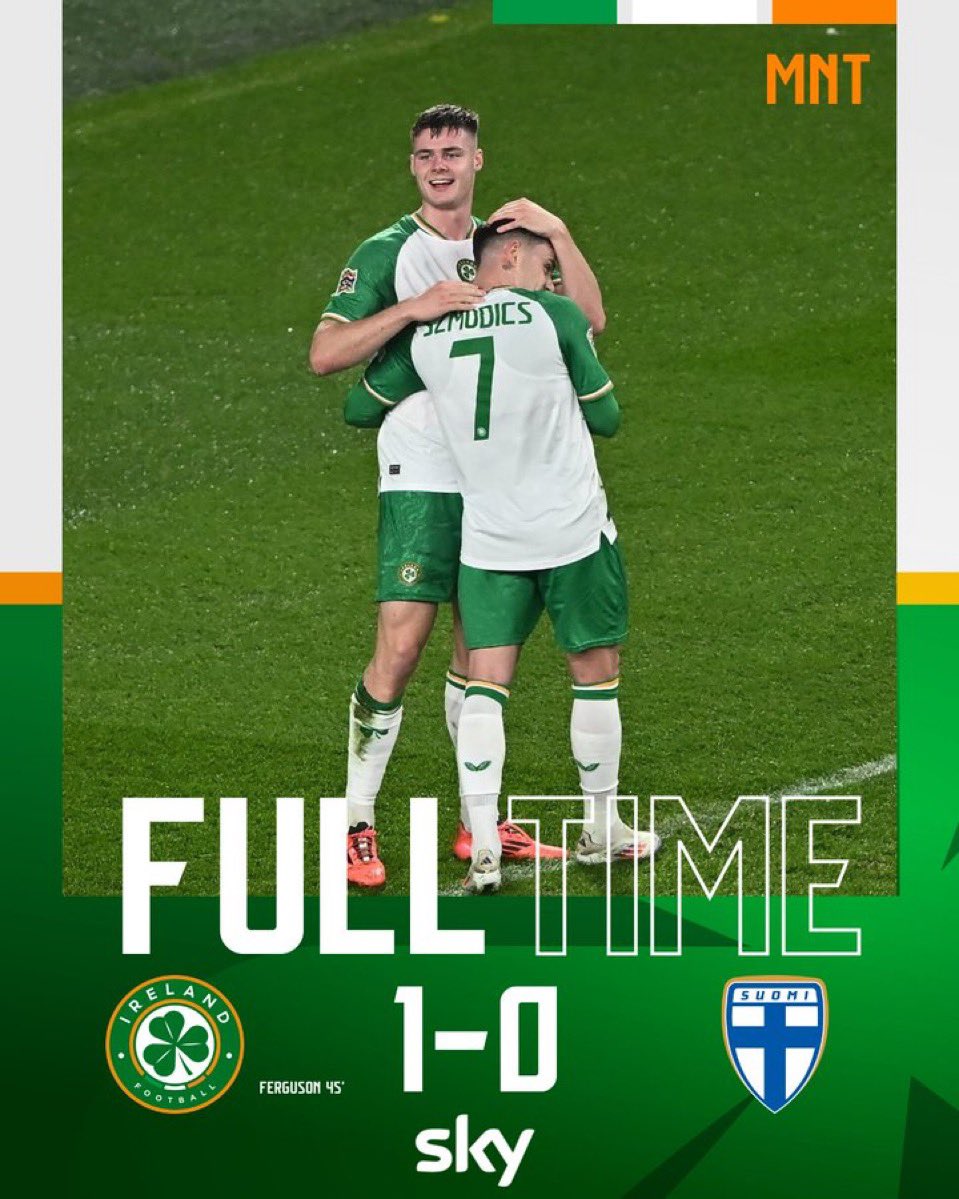 🇮🇪🇮🇪🇮🇪

Sögulegur sigur gegn sterku liði Finna.🇫🇮

Ferguson með markið eftir undirbúning Johnston. ⚽️

Kelleher varði vítaspyrnu, enn og aftur maður leiksins. ❌💥

Mætum vængbrotnum Englendingum á Wembley á sunnudaginn kemur. 🏴󠁧󠁢󠁥󠁮󠁧󠁿

🇮🇪🇮🇪🇮🇪

#graeniherinn
#theboysingreen