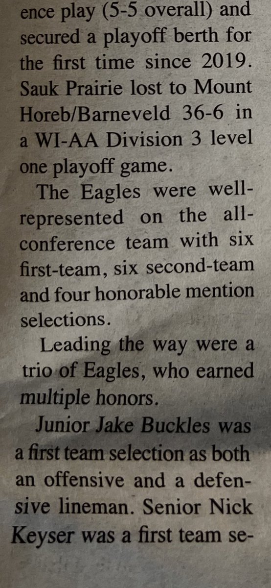 JAKE BUCKLES (@jakebuckles45) on Twitter photo Thanks Star News for the write up!
Great season! This is just the start of something special in Sauk!
I cannot wait for next season and I cannot wait to work with my teammates this offseason! <a href="/MichaelWoosley/">Coach Mike, PrepStar SW</a> <a href="/CSAPrepStar/">PREPSTAR</a> <a href="/DennisSemrau/">Dennis Semrau</a> <a href="/Sauk_Prairie_AD/">Sauk Prairie Activities</a> <a href="/SPHSEaglesFB/">Sauk Prairie Eagles Football</a> Thanks Star News for the write up!
Great season! This is just the start of something special in Sauk!
I cannot wait for next season and I cannot wait to work with my teammates this offseason! <a href="/MichaelWoosley/">Coach Mike, PrepStar SW</a> <a href="/CSAPrepStar/">PREPSTAR</a> <a href="/DennisSemrau/">Dennis Semrau</a> <a href="/Sauk_Prairie_AD/">Sauk Prairie Activities</a> <a href="/SPHSEaglesFB/">Sauk Prairie Eagles Football</a>