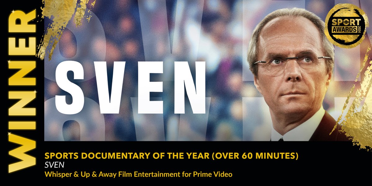 And the winner of #SportsDocumentary of the Year (Over 60 Minutes) is SVEN, Whisper (WeAreWhisperTV) &amp; Up &amp; Away Film Entertainment for <a href="/PrimeVideo/">Prime Video</a>. Sponsored by <a href="/IMG/">IMG</a> #BSportAwards24