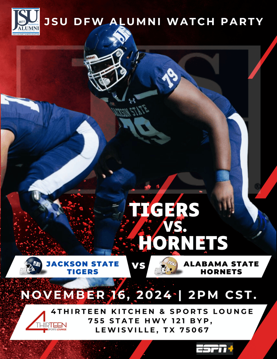 jsunaaDFW's tweet image. Our JSU Tigers are UNDEFEATED in SWAC play and ready to CLINCH the East Division this Saturday! Early arrival is suggested and kickoff is slated for 2:00PM. We will have prizes and giveaways throughout the watch party.

💙⚪️ #THEEiLOVE #Undefeated #JSU #SWACChampionshipBound