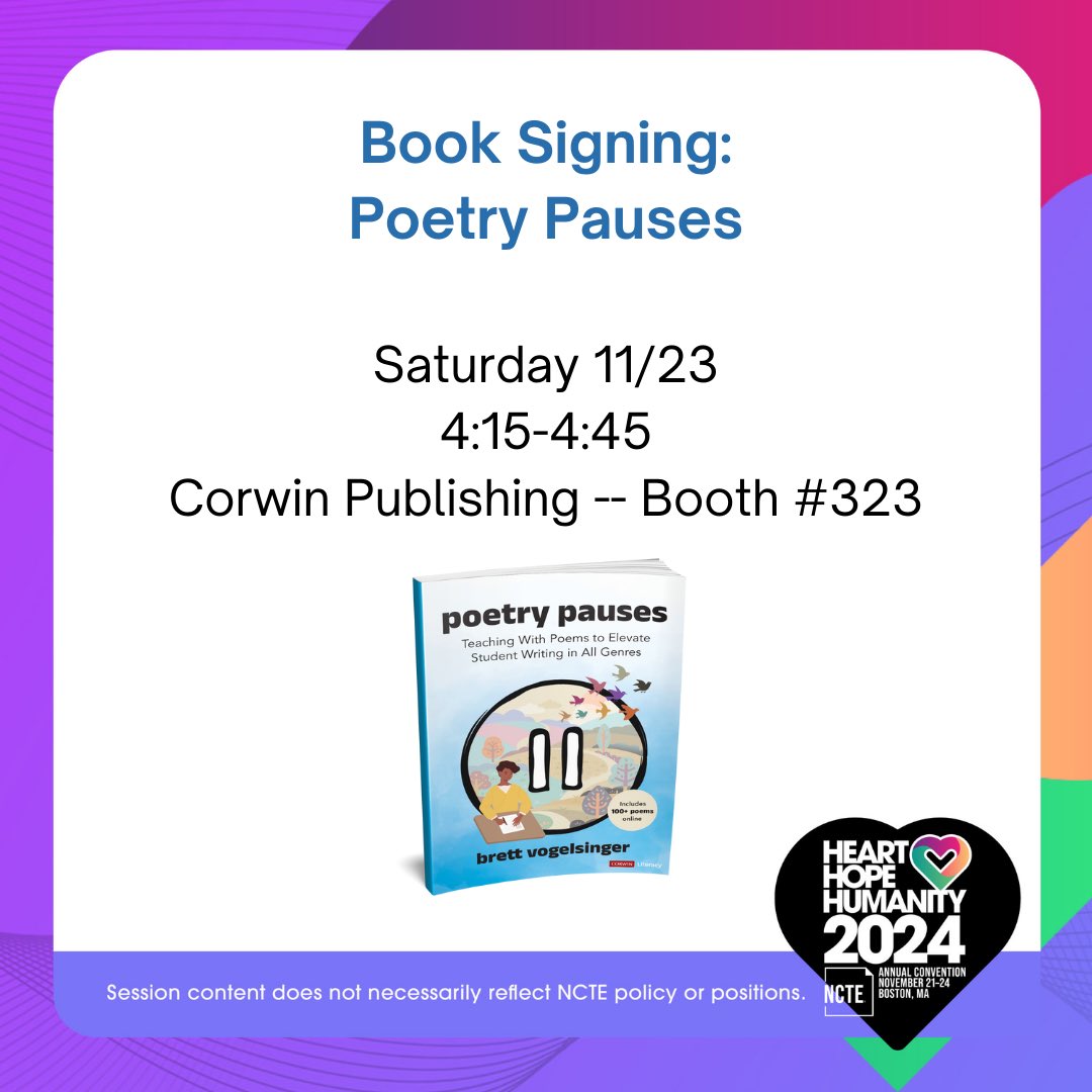 Join me and some wonderful colleagues in these sessions at #NCTE24 in Boston 😊