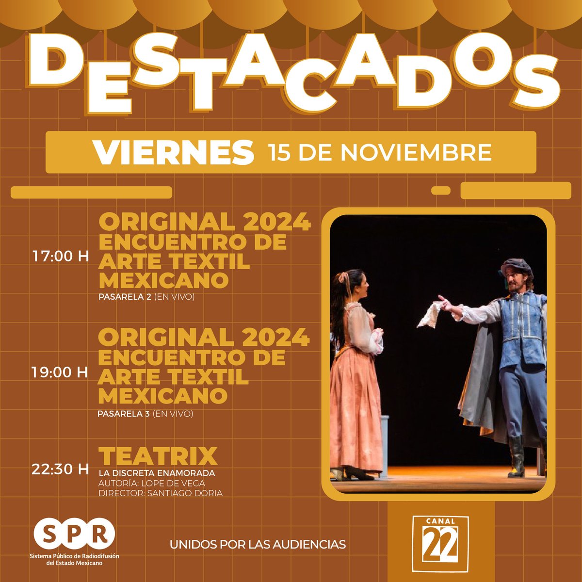 SPRMexico's tweet photo. Las mujeres enamoradas te conquistarán con su inteligencia y hermosura, al mismo tiempo que buscan su libertad.😍💃

¡Acompáñalas en #Teatrix: La discreta enamorada!😱

🗓️15 de noviembre⏰22:30H en @canal22 por el📺22.1 

#UnidosPorLasAudiencias https://t.co/5yIMllmiuw