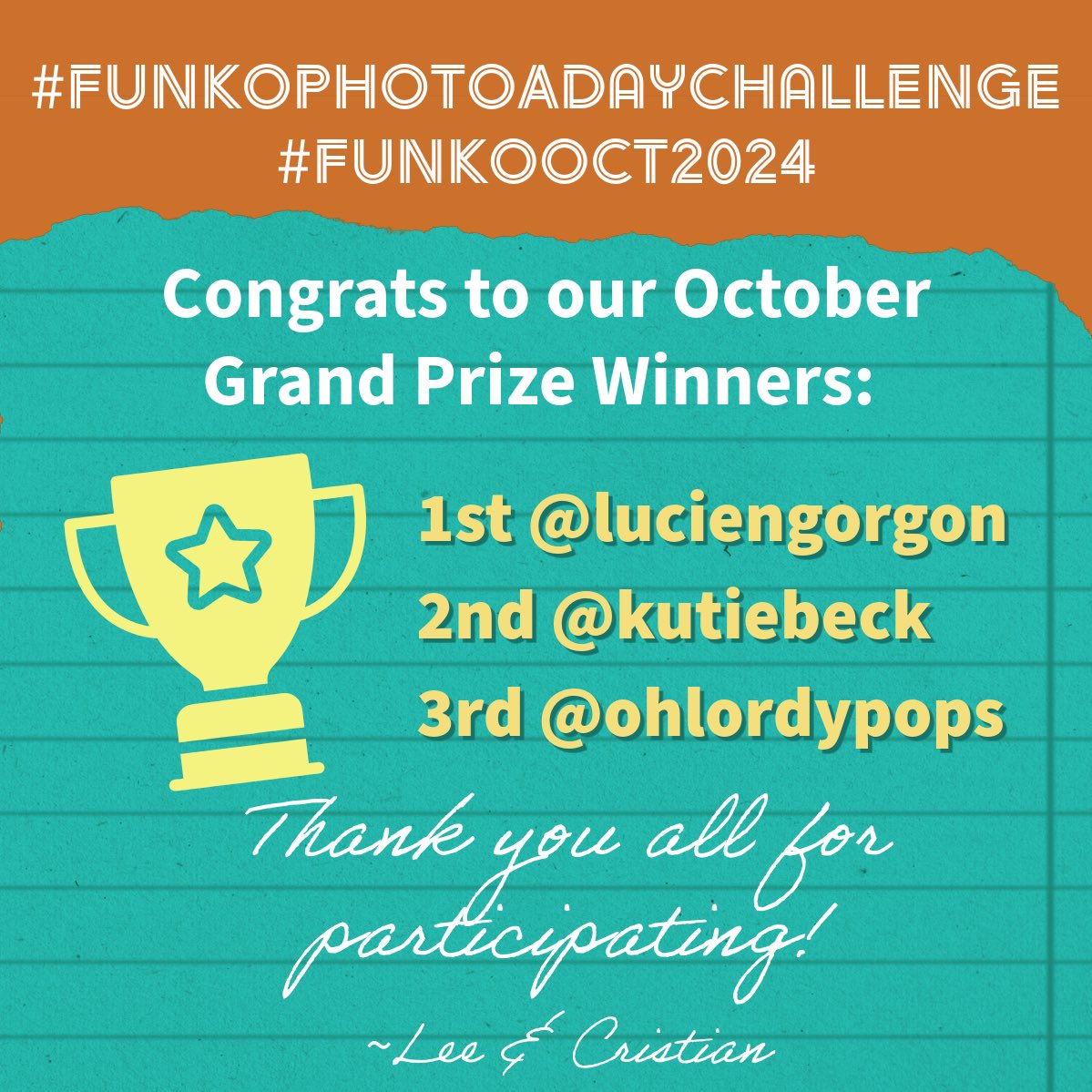 Thanks to our grand prize winners from our #FunaticNights drawing last night for entering our October #FunkoPhotoADayChallenge! We appreciate and enjoy all the photo entries! And a special thank you to our special guest <a href="/misa/">وزارة الاستثمار</a>.pops for joining me &amp; <a href="/dj3cb/">Cristian Hernandez S.</a> on our #FunaticNights! We