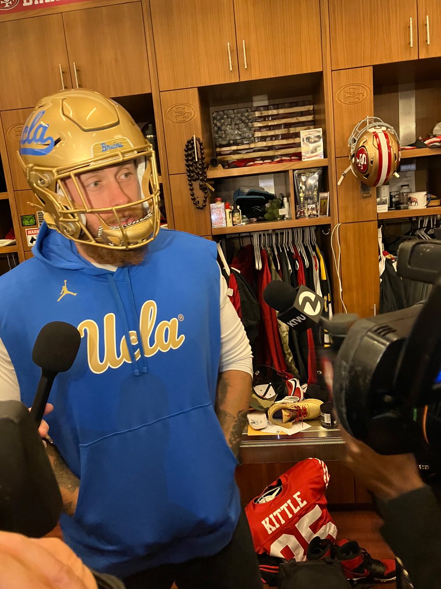 Eric_Branch's tweet photo. George Kittle paying for Iowa’s loss to UCLA. #49ers https://t.co/nQNTLo3CGU