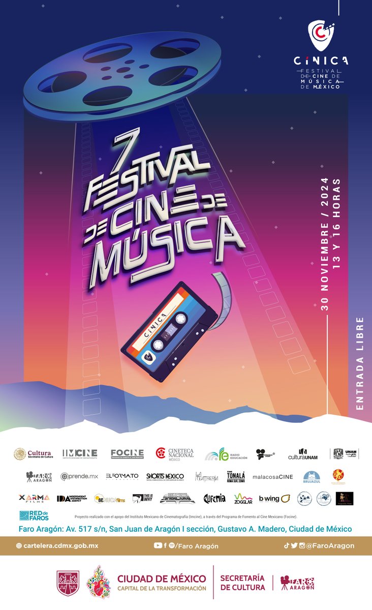 🎥🎞Estamos apunto de comenzar este Séptimo Festival de Cine de Música x Cínica Festival 💥
No te lo pierdas este 🗓30 de Noviembre a partir de las ⏰13 horas y 16 horas.
#FaroAragón #EntradaLibre #SanJuanDeAragón #CDMX #festivalcinica #cinica #cine #música