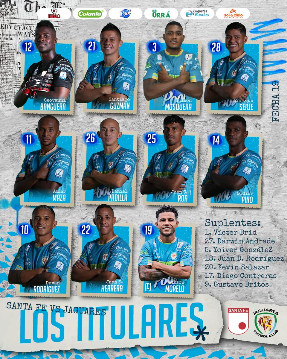 JaguaresdeCord's tweet image. 📋⚽ Nuestros once titulares para enfrentar a Independiente Santa Fe en el Campín.💙
#Fecha19
#Porlavictoria💪