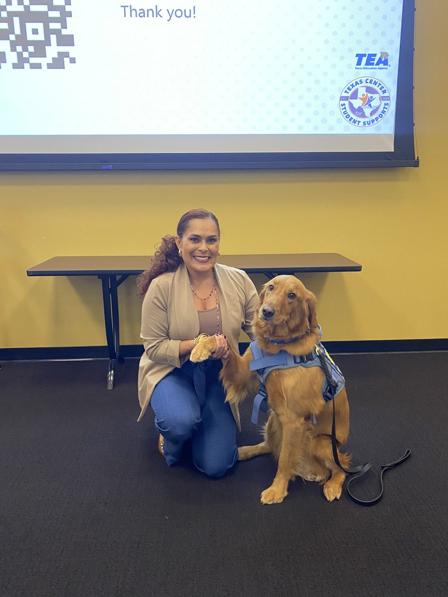 yosal81's tweet photo. @RegionOneESC had a very special participant at our training today. Comet helps the students and staff @MissionCISD feel calm and safe. Today he provided us with that too💚 #MentalHealthMatters #counselors #education #therapydog https://t.co/TecPfbdTY2