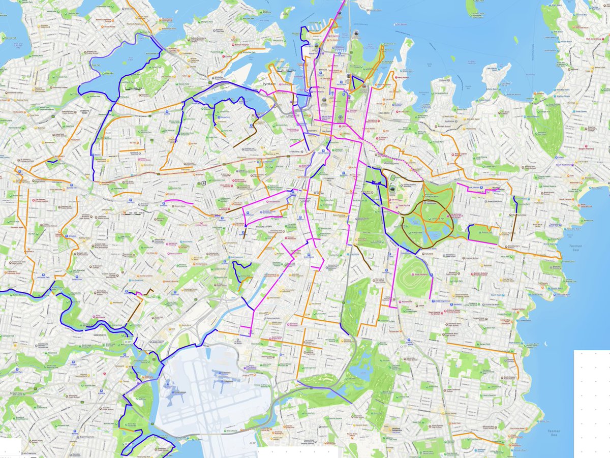 retrobike_c16's tweet image. 6 months of my nerdy ‘lunchtime/commute bike lane mapping project 😂

Pukka bi-di lanes magenta
Good shared paths blue
Shite shared paths maybe
OK quiet streets orange
OK streets with painted ‘lanes’ brown

Good job CoS
Pass, IWC
Others shite