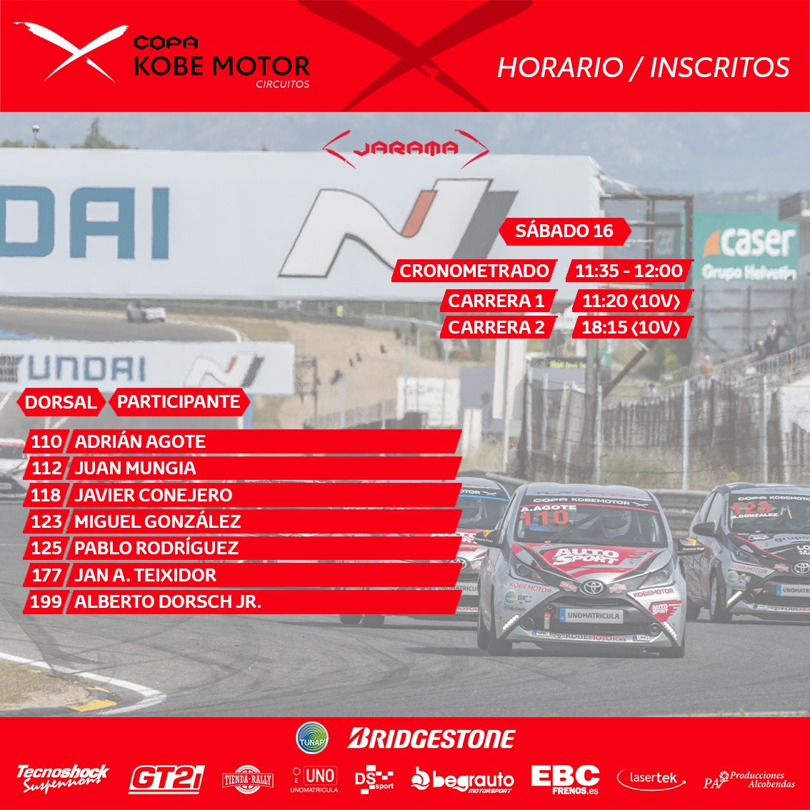 Este fin de semana también finaliza la Copa Kobe de Circuitos, donde 7 pilotos se batirán en duelo en la pista madrileña del Circuito Madrid Jarama-RACE.

El sábado se centra toda la actividad, donde 3 de los participantes tienen opciones matemáticas al título.